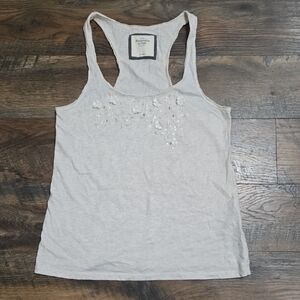 Abercrombie & Fitch Cream Embellished Racerback Tank Top